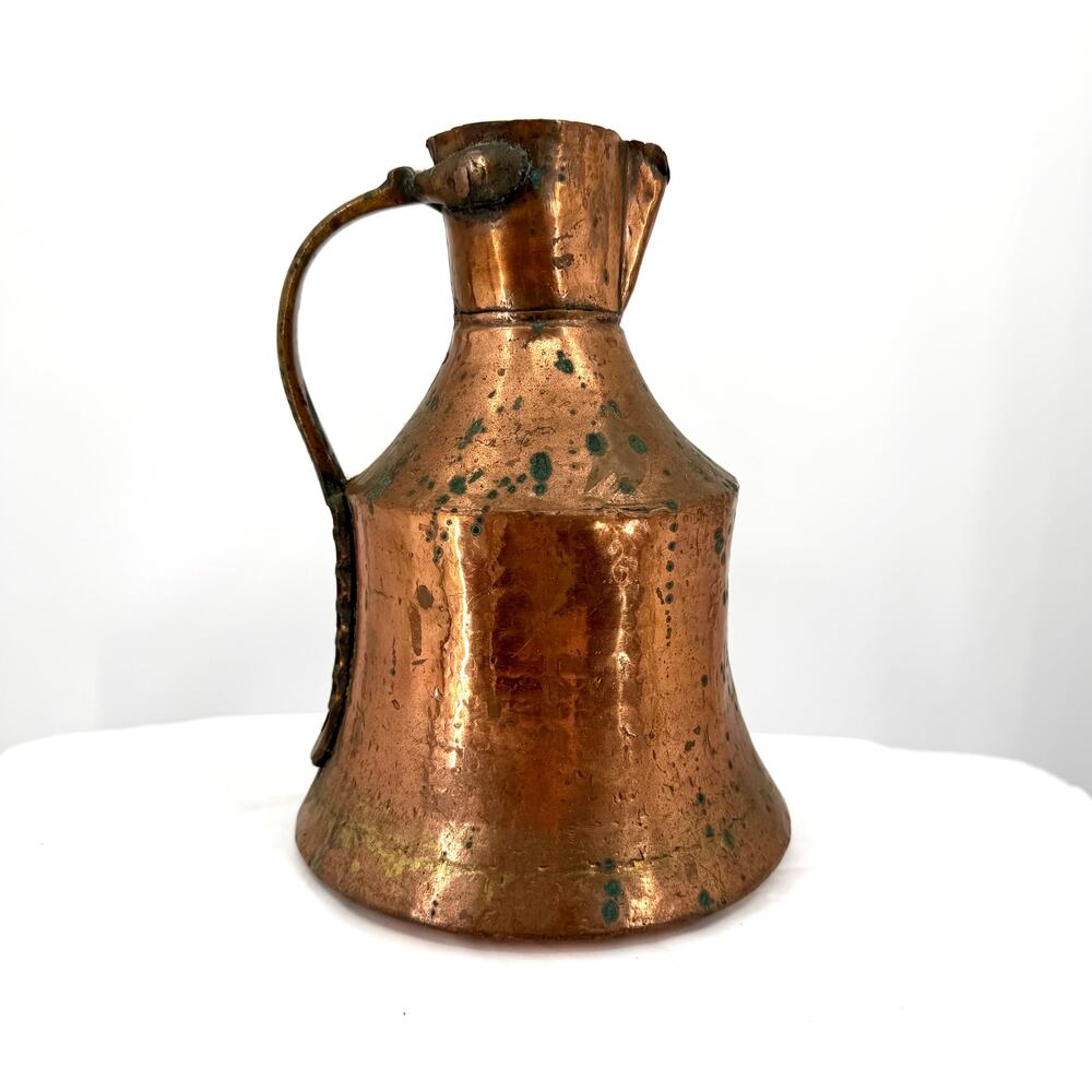 Vintage 1970s Brown Copper Hand Hammered Bell Shaped Pitcher Water Jug